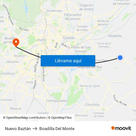 Nuevo Baztán to Boadilla Del Monte map