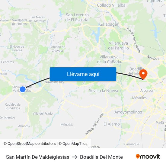 San Martín De Valdeiglesias to Boadilla Del Monte map