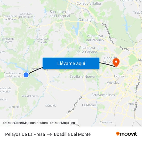 Pelayos De La Presa to Boadilla Del Monte map