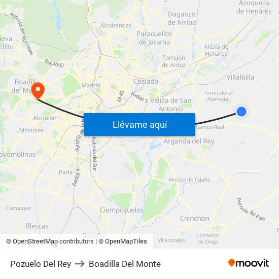 Pozuelo Del Rey to Boadilla Del Monte map