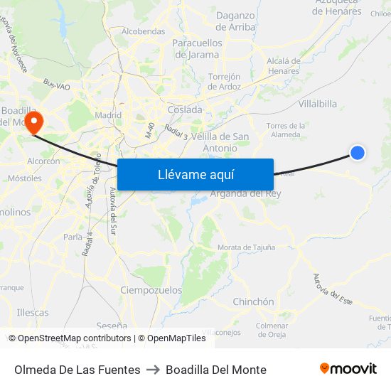Olmeda De Las Fuentes to Boadilla Del Monte map
