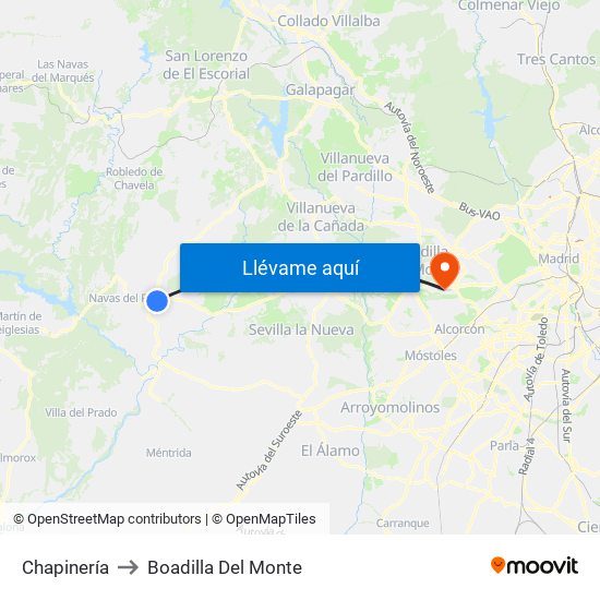 Chapinería to Boadilla Del Monte map