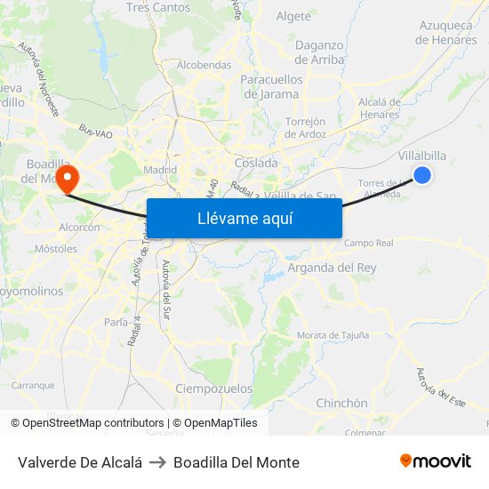 Valverde De Alcalá to Boadilla Del Monte map