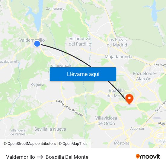 Valdemorillo to Boadilla Del Monte map
