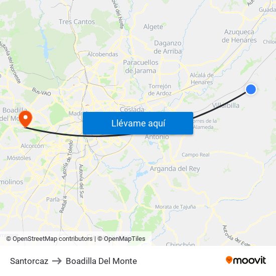 Santorcaz to Boadilla Del Monte map