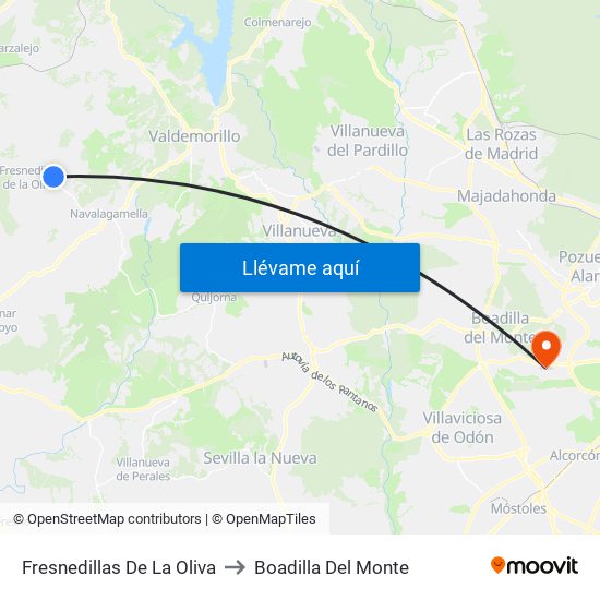 Fresnedillas De La Oliva to Boadilla Del Monte map