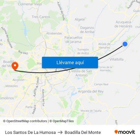 Los Santos De La Humosa to Boadilla Del Monte map