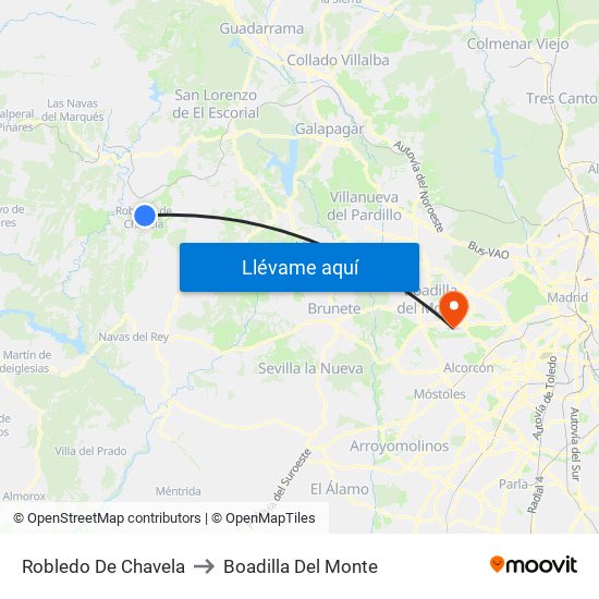 Robledo De Chavela to Boadilla Del Monte map