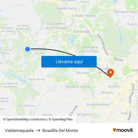 Valdemaqueda to Boadilla Del Monte map