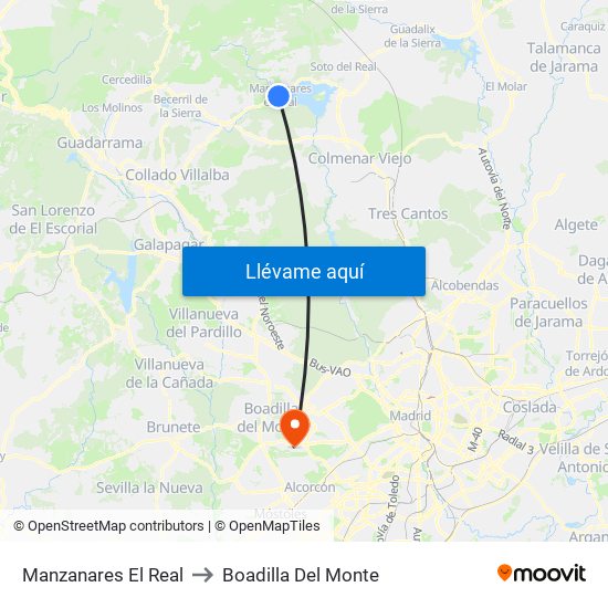 Manzanares El Real to Boadilla Del Monte map