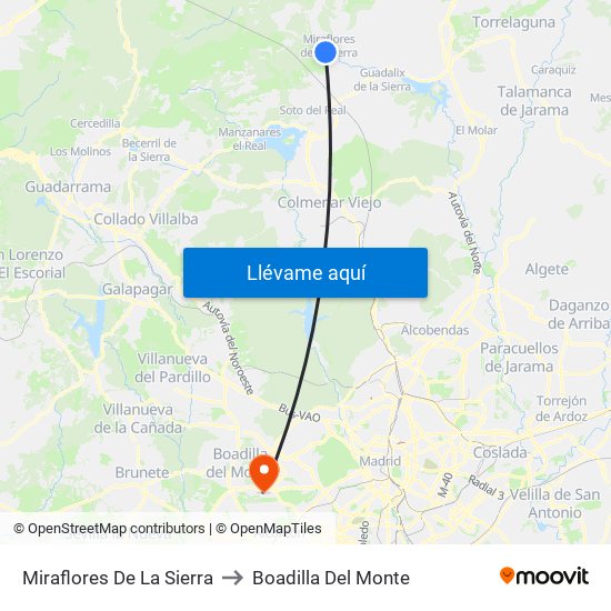 Miraflores De La Sierra to Boadilla Del Monte map