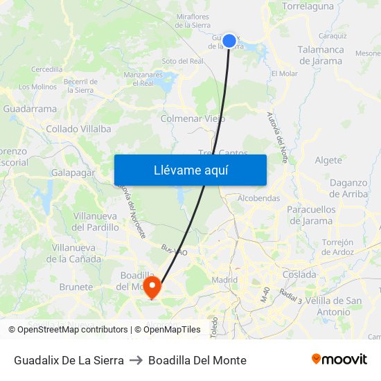 Guadalix De La Sierra to Boadilla Del Monte map