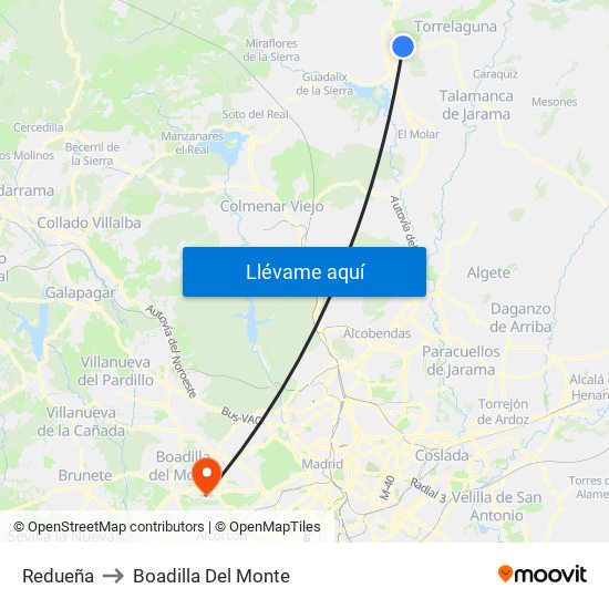 Redueña to Boadilla Del Monte map