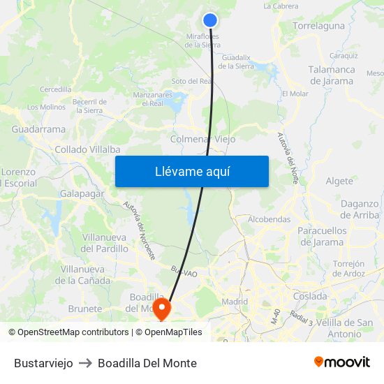 Bustarviejo to Boadilla Del Monte map