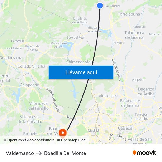Valdemanco to Boadilla Del Monte map