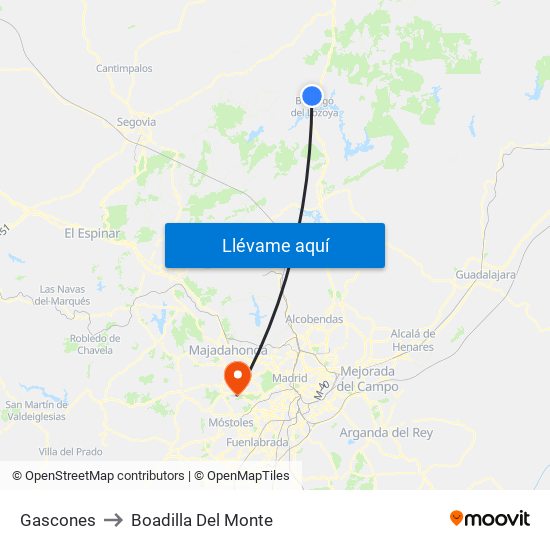 Gascones to Boadilla Del Monte map
