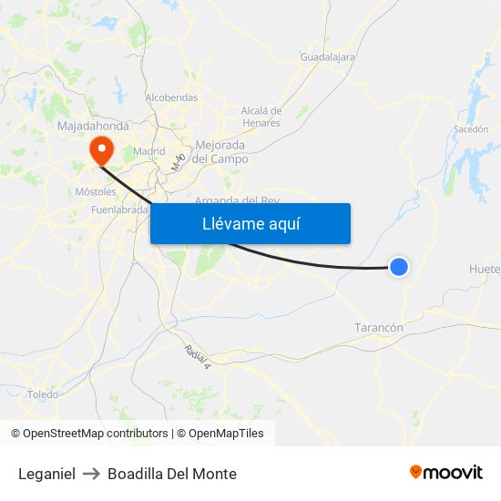 Leganiel to Boadilla Del Monte map