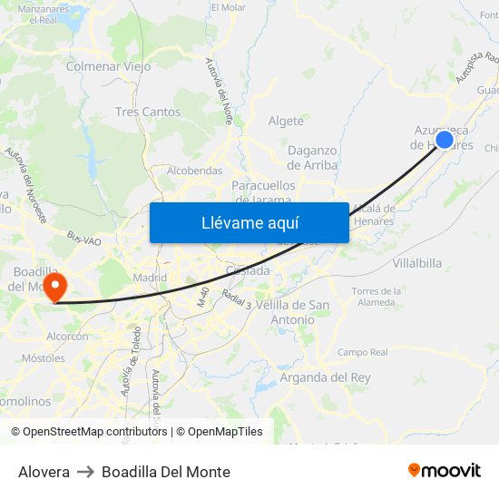 Alovera to Boadilla Del Monte map