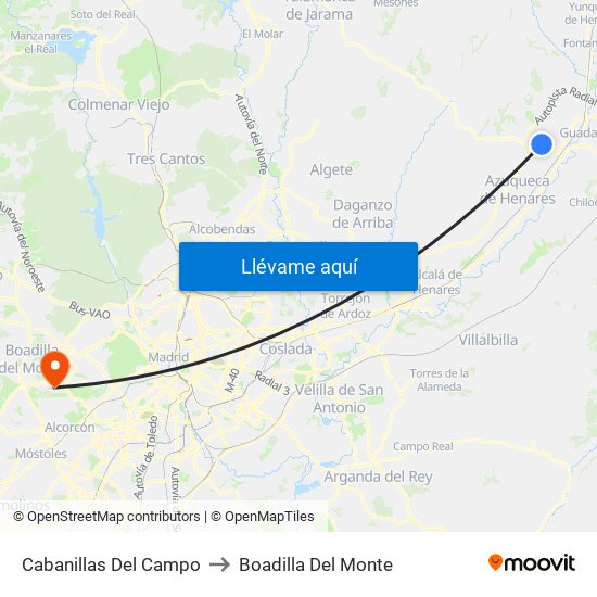 Cabanillas Del Campo to Boadilla Del Monte map