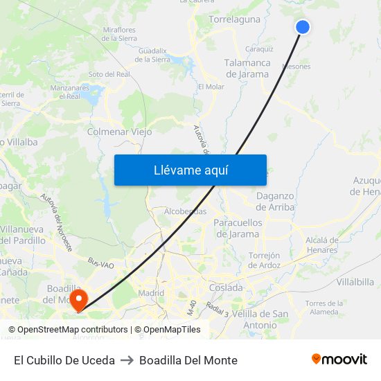 El Cubillo De Uceda to Boadilla Del Monte map