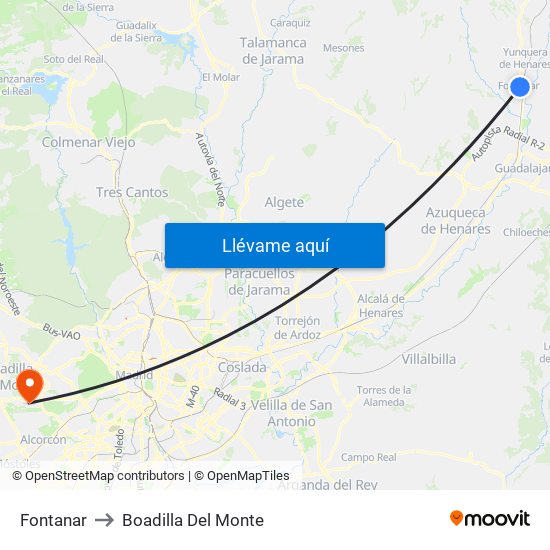 Fontanar to Boadilla Del Monte map