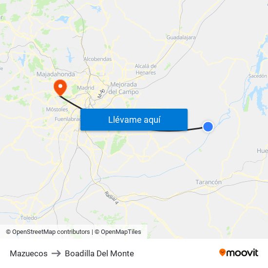 Mazuecos to Boadilla Del Monte map