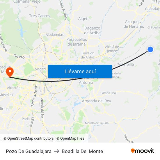 Pozo De Guadalajara to Boadilla Del Monte map