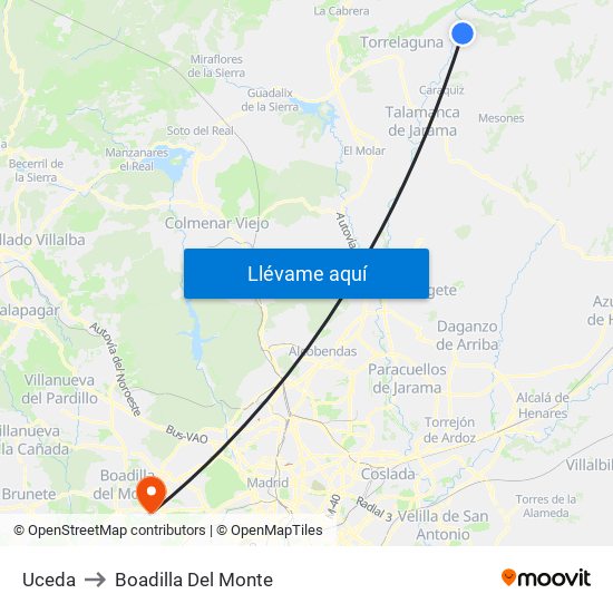 Uceda to Boadilla Del Monte map