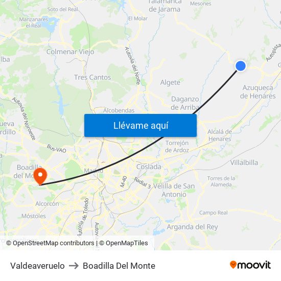 Valdeaveruelo to Boadilla Del Monte map