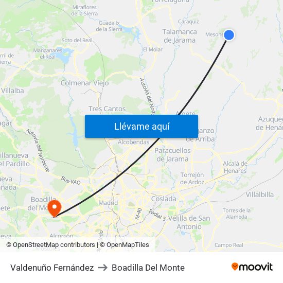 Valdenuño Fernández to Boadilla Del Monte map
