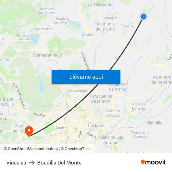 Viñuelas to Boadilla Del Monte map