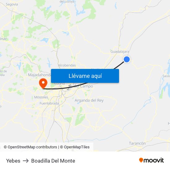 Yebes to Boadilla Del Monte map