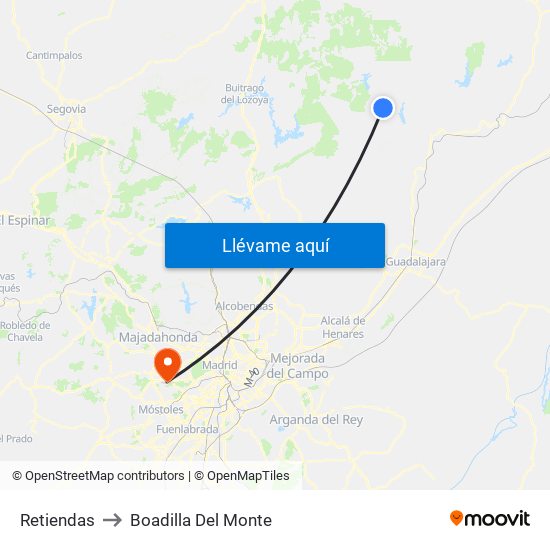 Retiendas to Boadilla Del Monte map