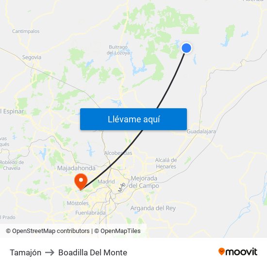 Tamajón to Boadilla Del Monte map