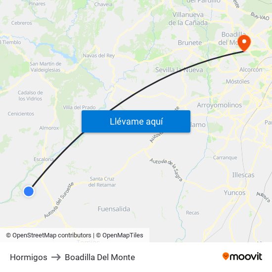 Hormigos to Boadilla Del Monte map