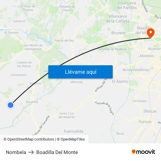 Nombela to Boadilla Del Monte map