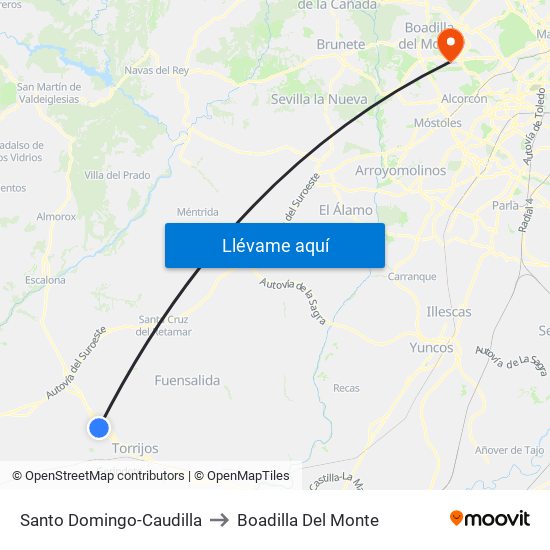 Santo Domingo-Caudilla to Boadilla Del Monte map