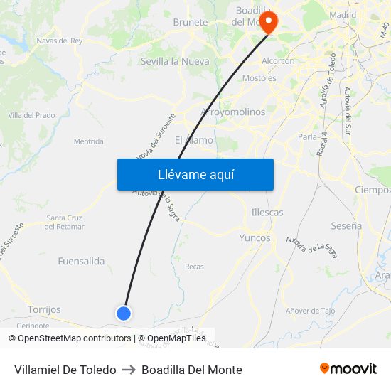 Villamiel De Toledo to Boadilla Del Monte map