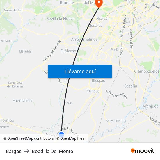 Bargas to Boadilla Del Monte map