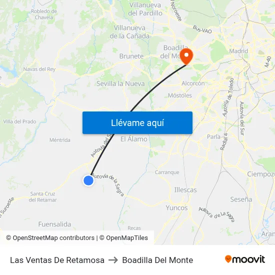 Las Ventas De Retamosa to Boadilla Del Monte map