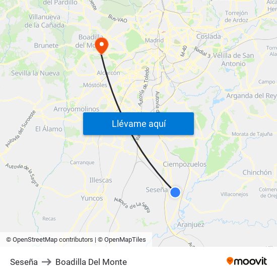 Seseña to Boadilla Del Monte map