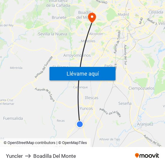 Yuncler to Boadilla Del Monte map