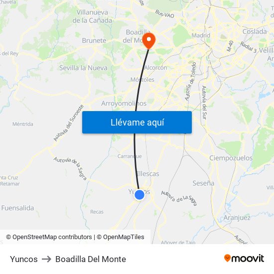 Yuncos to Boadilla Del Monte map