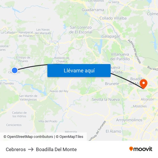 Cebreros to Boadilla Del Monte map