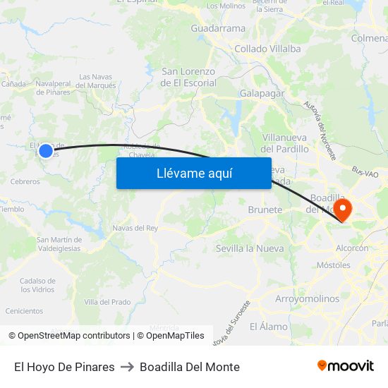 El Hoyo De Pinares to Boadilla Del Monte map