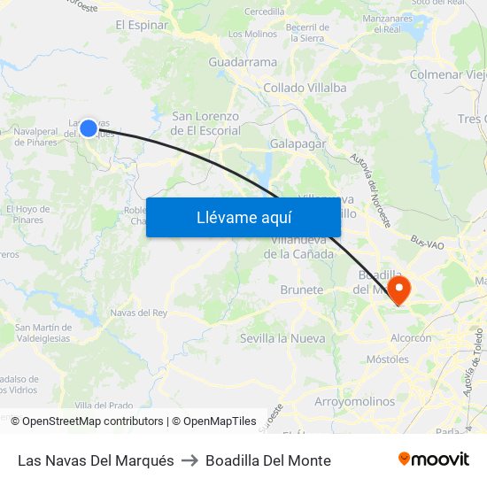 Las Navas Del Marqués to Boadilla Del Monte map