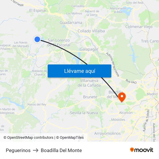 Peguerinos to Boadilla Del Monte map