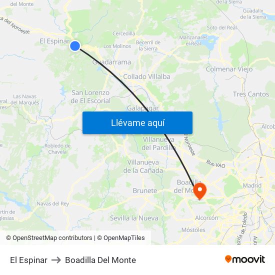 El Espinar to Boadilla Del Monte map
