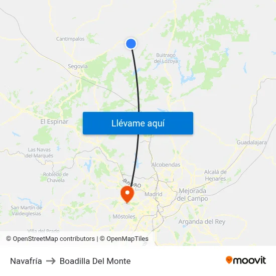 Navafría to Boadilla Del Monte map