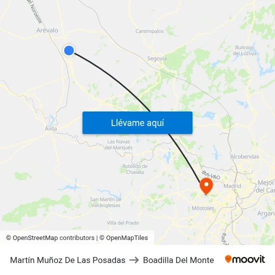 Martín Muñoz De Las Posadas to Boadilla Del Monte map